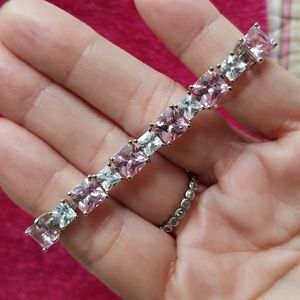Ross Simons Sterling Silver Bracelet With Pink & Clear Cubic  Zirconia Stones